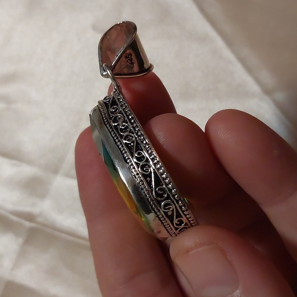 Natural Bi Tourmaline Sterling Silver Teardrop Pendant - Picture 2 of 5